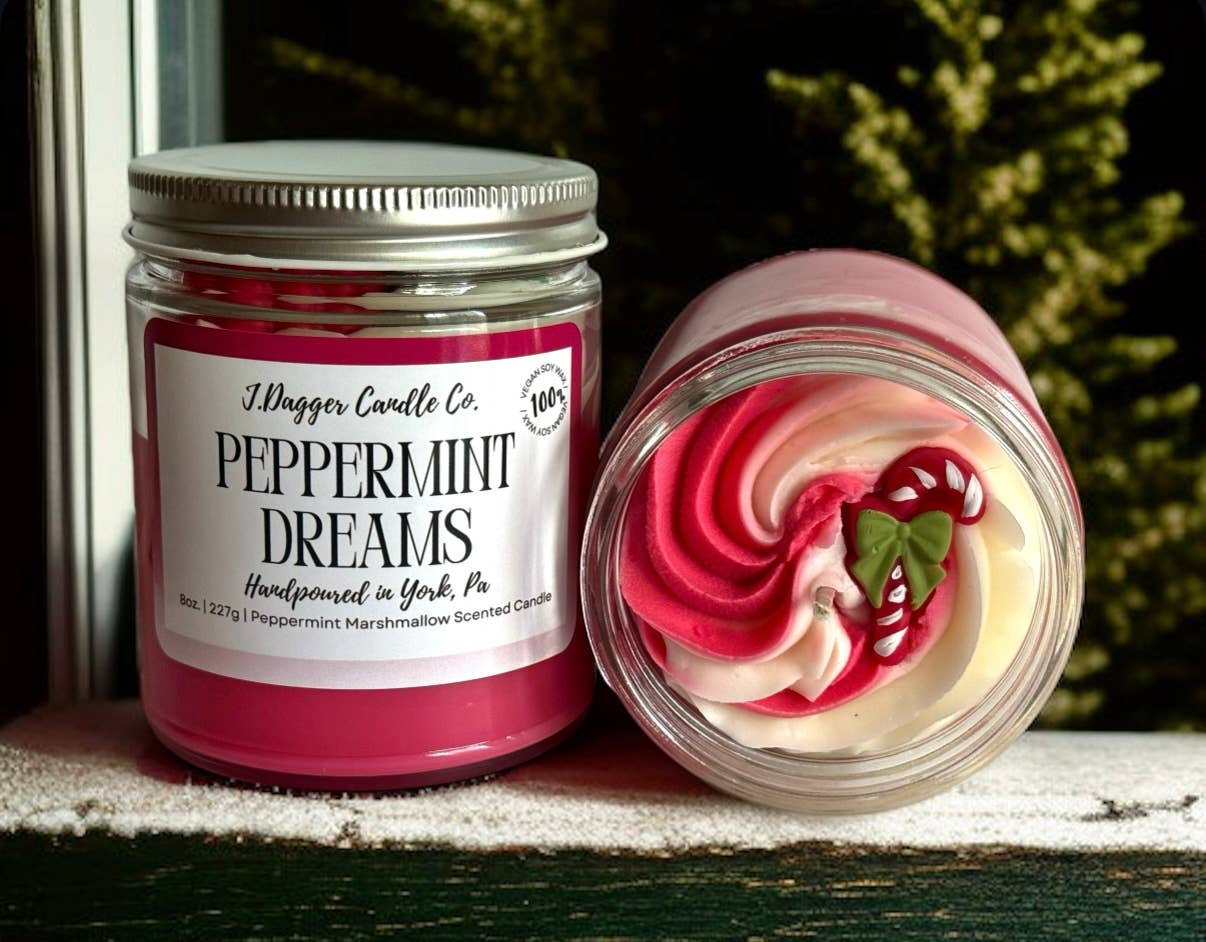 Peppermint Dream Holiday Dessert Soy Candle: J Dagger Candle Co. - 8oz.