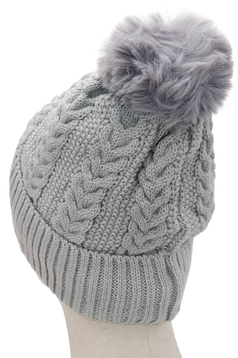 Chevron Braided Knitted Sherpa Fleece Lined Beanie by Cap Zone