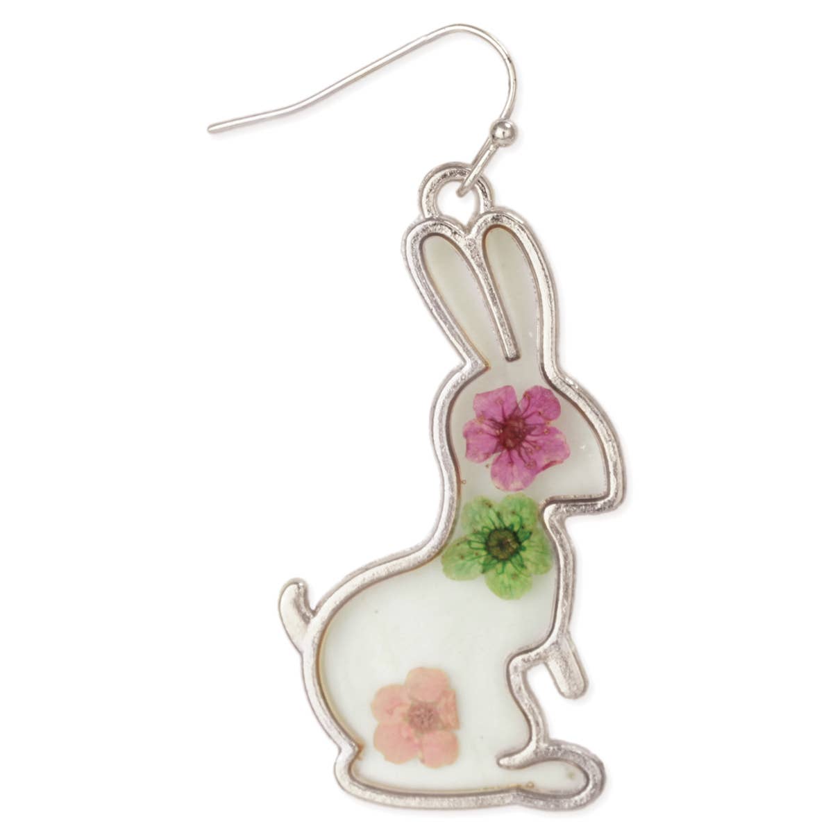 Spring Rabbit Pressed Flower Silver Earrings