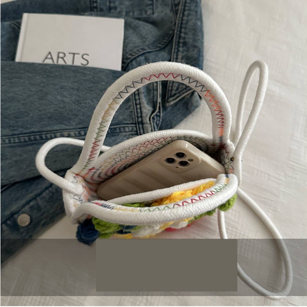 Fashionable Flower Woven Tassel Shoulder Handbag