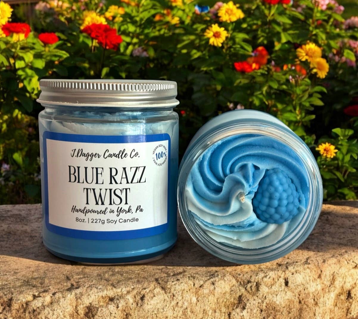 Blue Raspberry Soy Dessert Candle: J Dagger Candle Co. - 8oz.