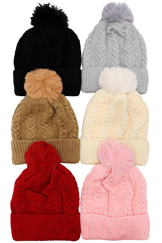 Chevron Braided Knitted Sherpa Fleece Lined Beanie by Cap Zone