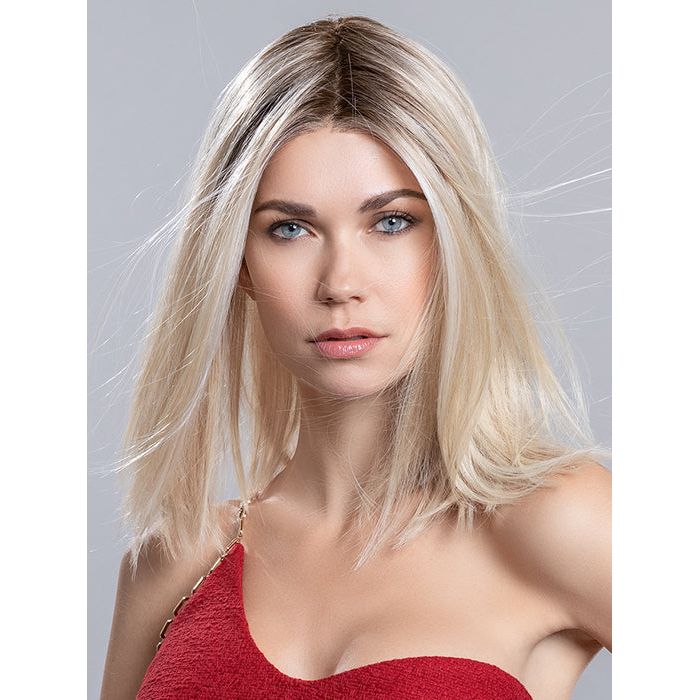 DRIVE by ELLEN WILLE in PASTEL BLONDE ROOTED 25.22.26 | Pearl Platinum, Dark Ash Blonde, and Medium Honey Blonde mix with a darker root