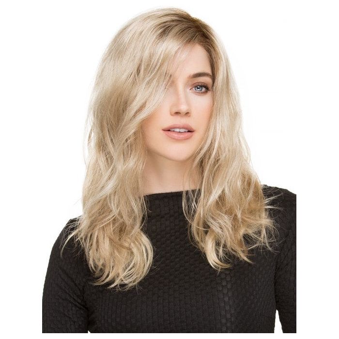 ARROW by ELLEN WILLE in CHAMPAGNE ROOTED 22.25.16 | Light Beige Blonde, Medium Honey Blonde, and Platinum Blonde Blend with Dark Roots