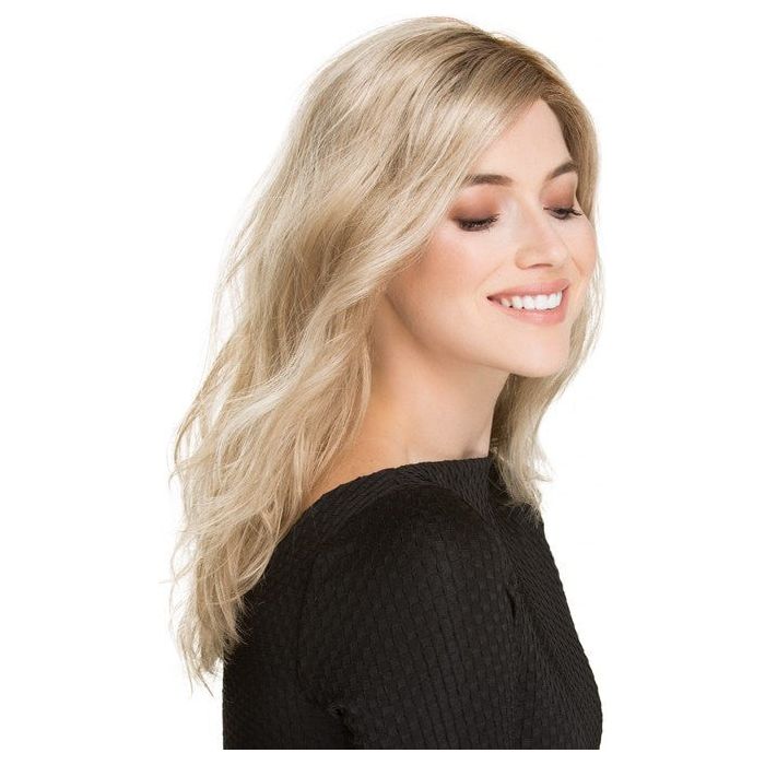 ARROW by ELLEN WILLE in CHAMPAGNE ROOTED 22.25.16 | Light Beige Blonde, Medium Honey Blonde, and Platinum Blonde Blend with Dark Roots