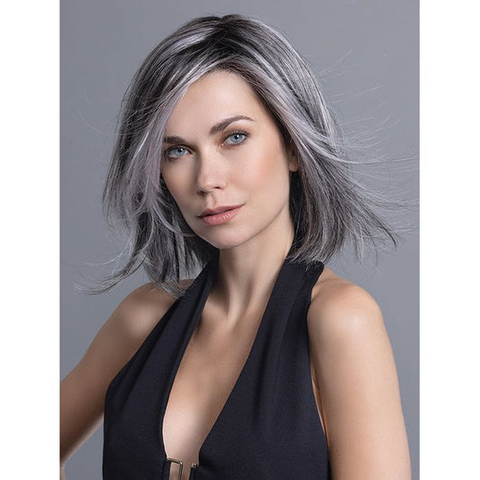 FLIRT by ELLEN WILLE in SALT/PEPPER ROOTED 39.44.60 | Darkest/Dark Brown and Pearl White blend and Grey Blend and Shaded Roots