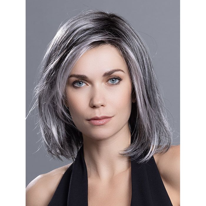 FLIRT by ELLEN WILLE in SALT/PEPPER ROOTED 39.44.60 | Darkest/Dark Brown base with Pearl White and Grey Blend and Shaded Roots