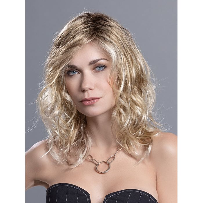 TOUCH by ELLEN WILLE in SANDY BLONDE ROOTED 26.22.16 | Light Golden Blonde, Light Neutral Blonde, and Medium Blonde with Dark Shaded Roots