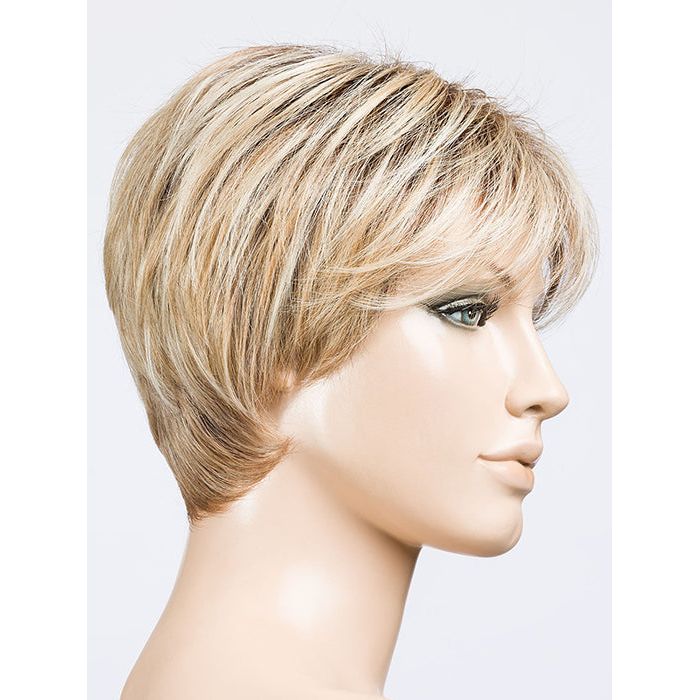 ELAN by ELLEN WILLE in SANDY BLONDE ROOTED 22.20.25 | Light Neutral Blonde, Light Strawberry Blonde, and Lightest Golden Blonde blend with Dark Shaded Roots