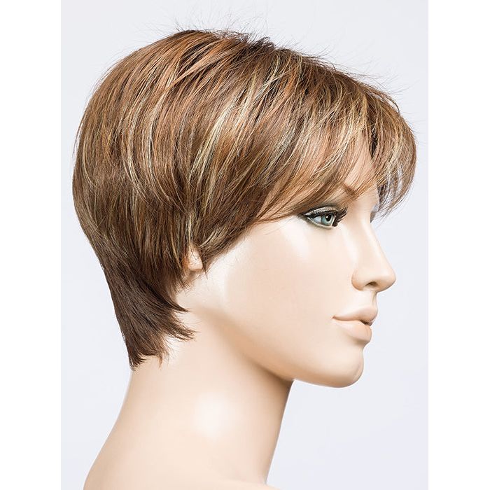 ELAN by ELLEN WILLE in TOBACCO ROOTED 8.27.26 | Medium Brown, Dark Strawberry Blonde, and Light Golden Blonde blend with Dark Shaded Roots