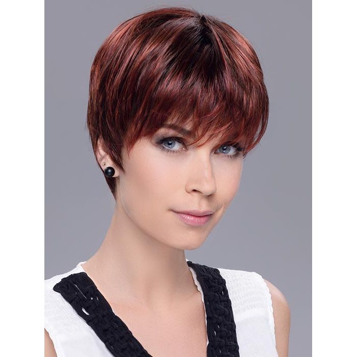 PIXIE by ELLEN WILLE in HOT FLAME ROOTED 132.133.6 | Bright Cherry Red and Dark Burgundy Mix with Dark Roots