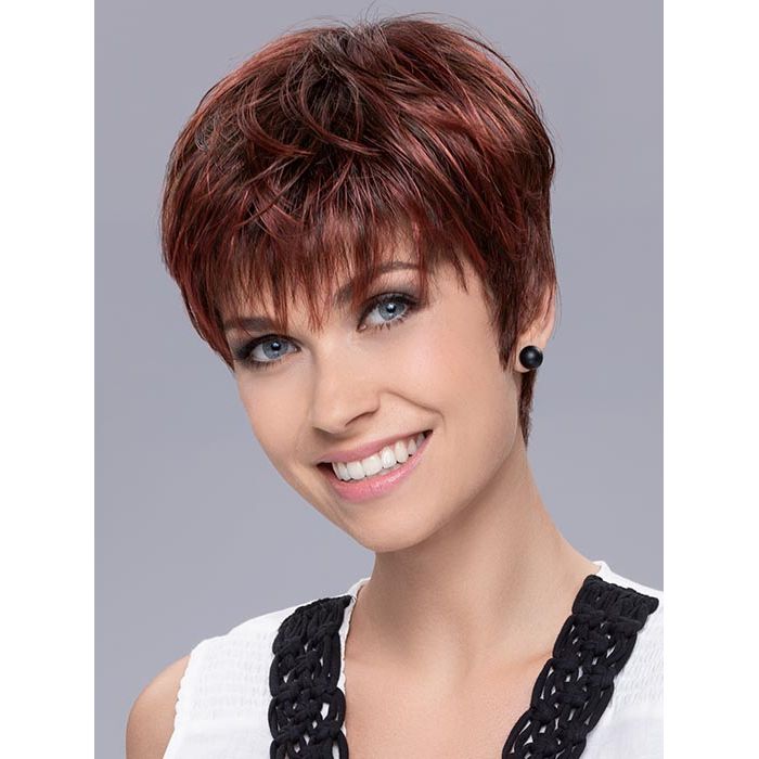 PIXIE by ELLEN WILLE in HOT FLAME ROOTED 132.133.6 | Bright Cherry Red and Dark Burgundy Mix with Dark Roots