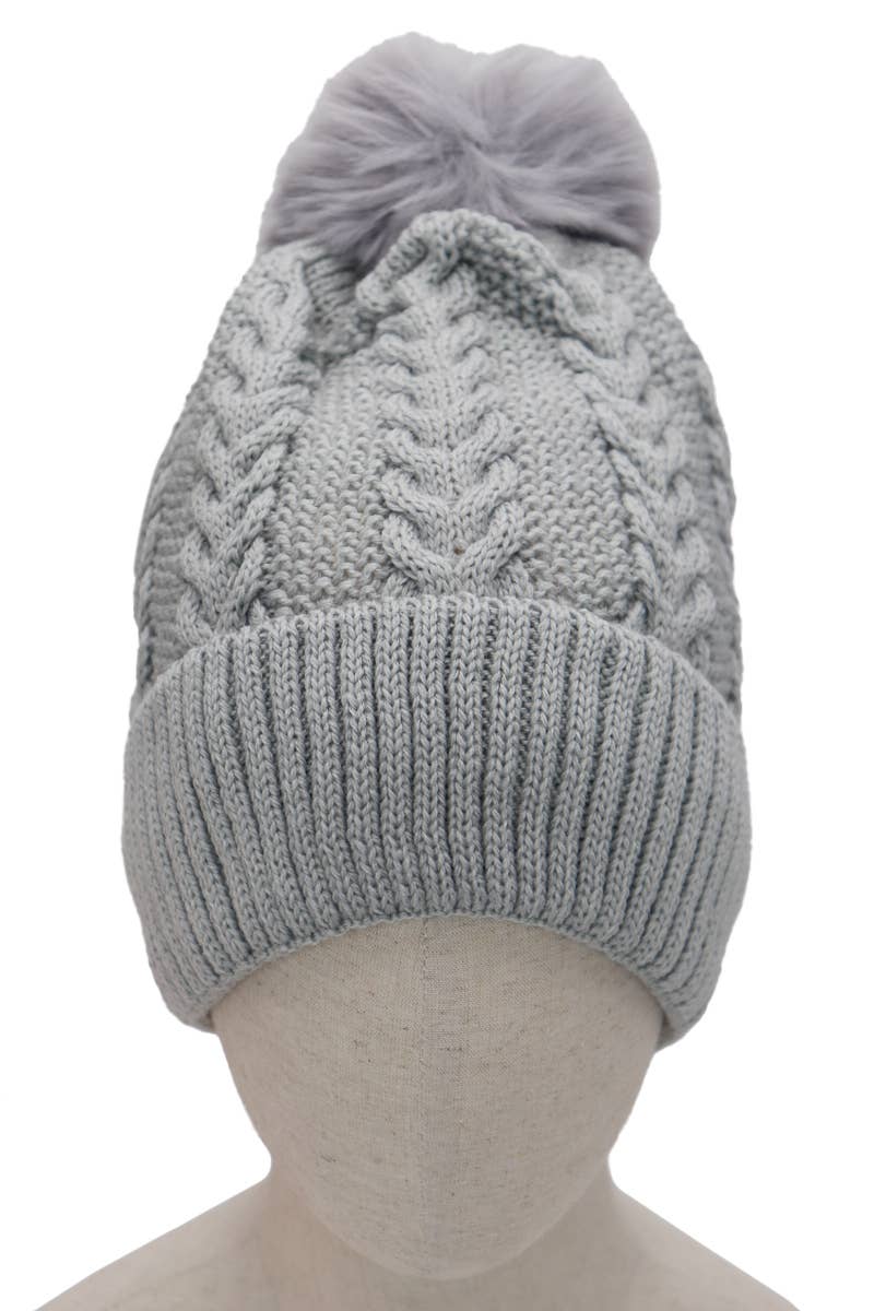 Chevron Braided Knitted Sherpa Fleece Lined Beanie by Cap Zone