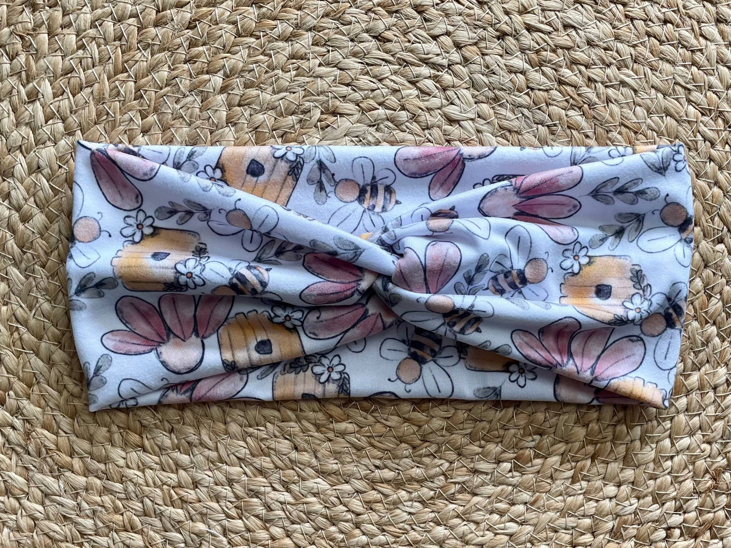 Floral Bees Knit Twist Headband by Designs by Rachel Joy