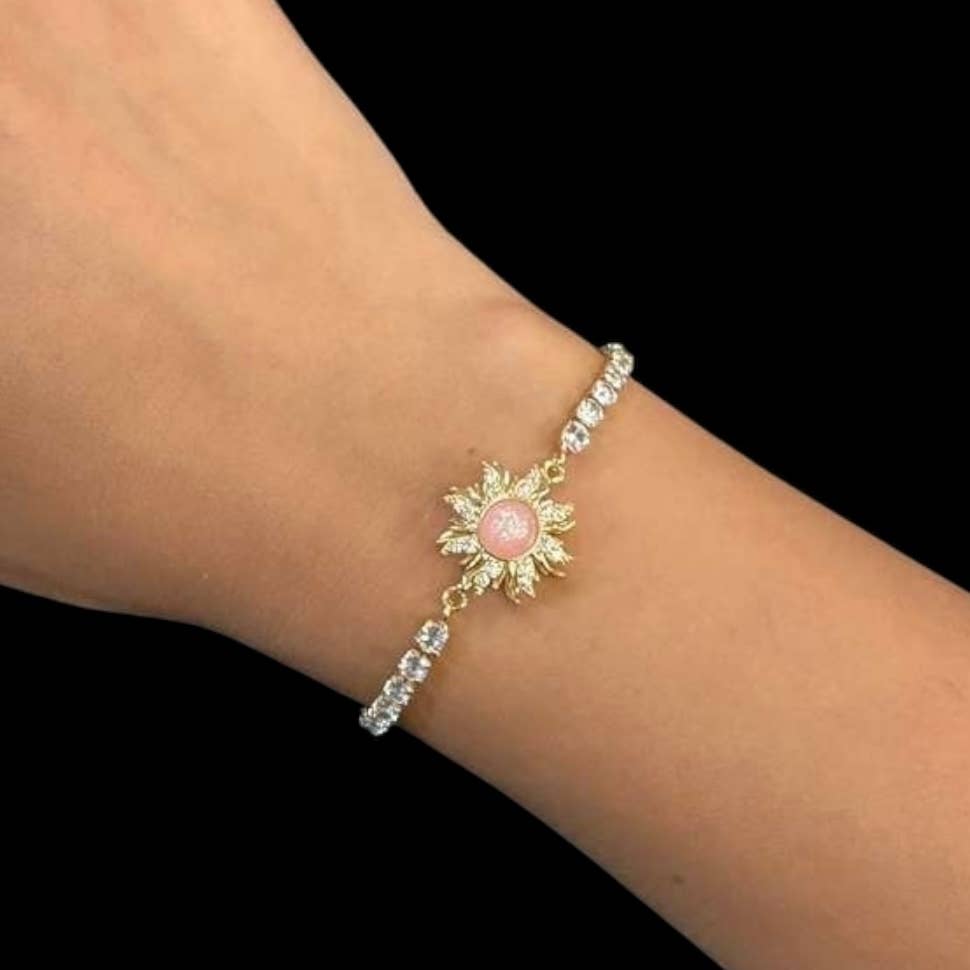 Pink Sunburst Spinner Bracelet – Silver (Anxiety/Fidget)