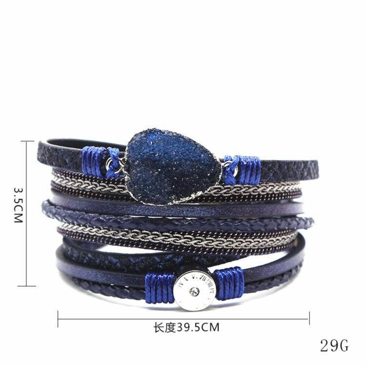 Crystal Multi-Layer Leather Magnetic Snap Bracelet by Mio Queena