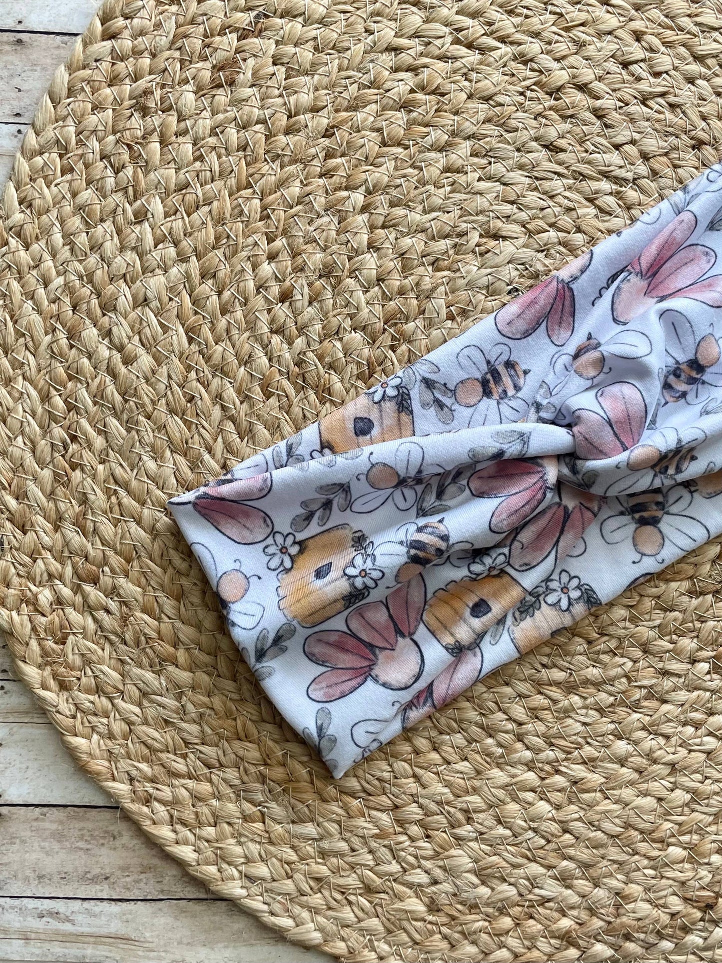 Floral Bees Knit Twist Headband by Designs by Rachel Joy
