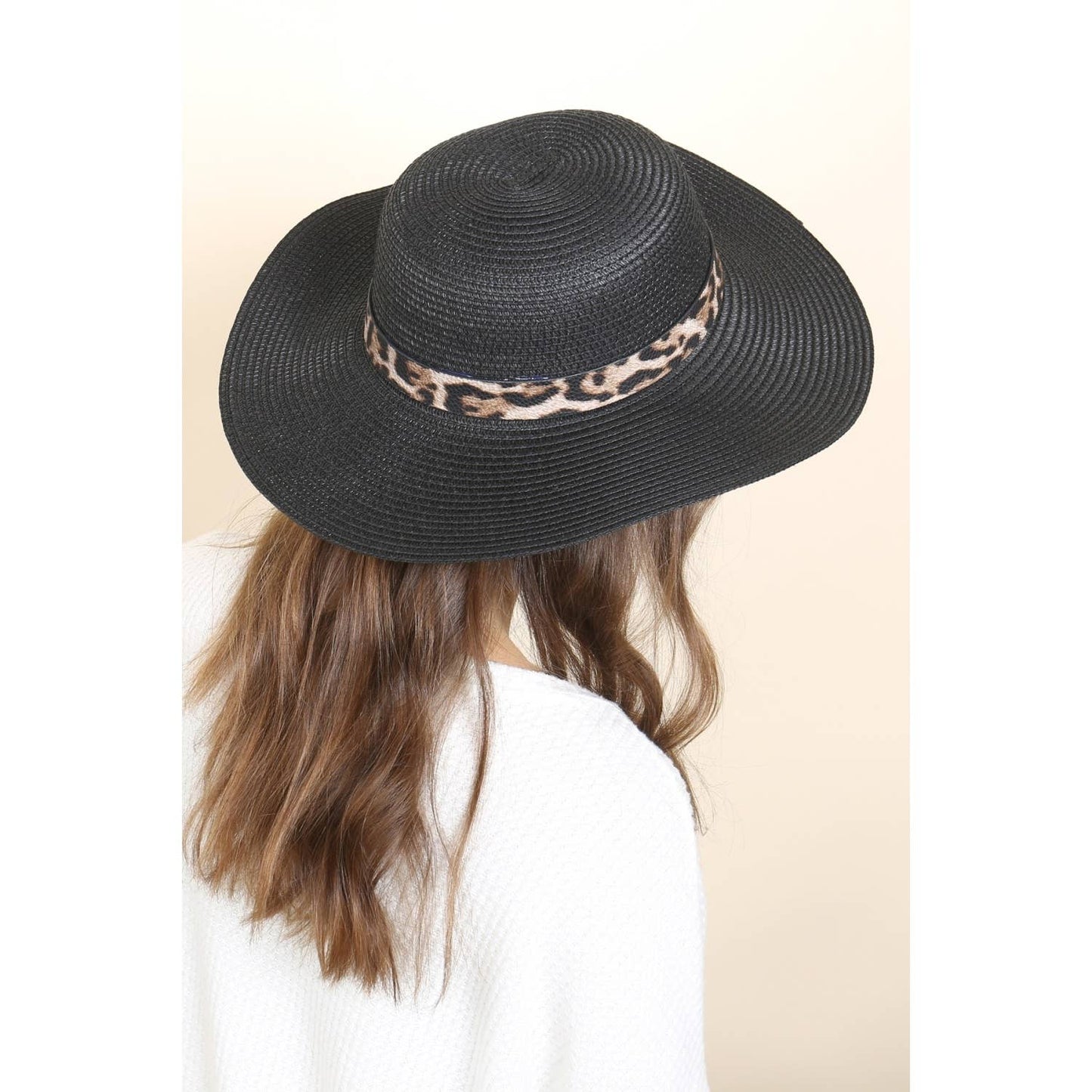 Panama Brim Hat with Leopard Strap Accent