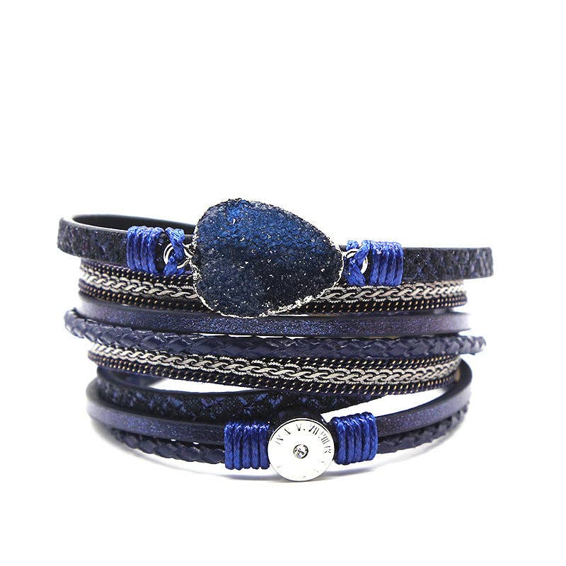 Crystal Multi-Layer Leather Magnetic Snap Bracelet by Mio Queena