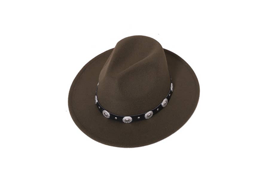 Ladies Faux Leather Brim Belt Fedora Style Hat – Olive