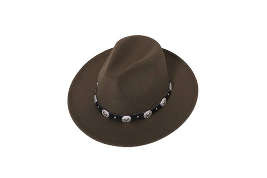 Ladies Faux Leather Brim Belt Fedora Style Hat – Olive