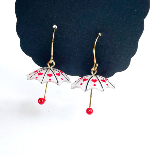 Umbrellas in Hearts Earrings by Dixie Bliss *For Sensitive Ears