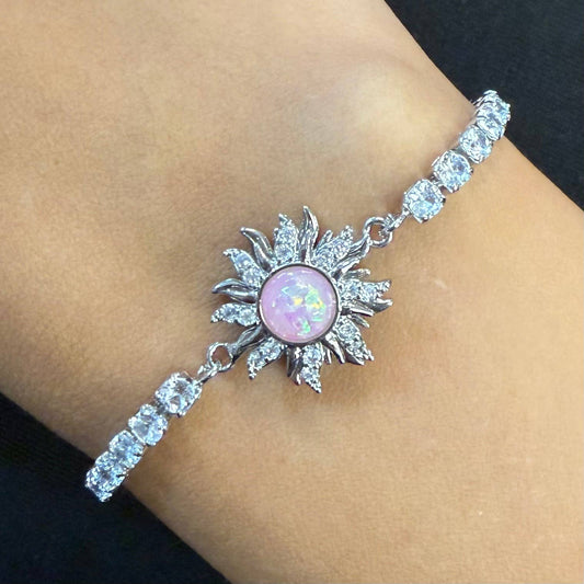 Pink Sunburst Spinner Bracelet – Silver (Anxiety/Fidget)