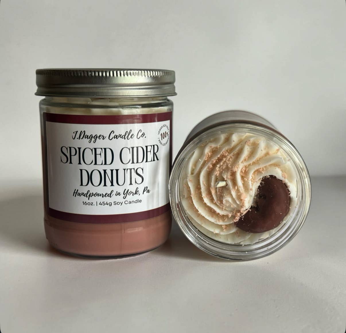 Spiced Cider Donuts Soy Dessert Candles- J Dagger Candle Co.