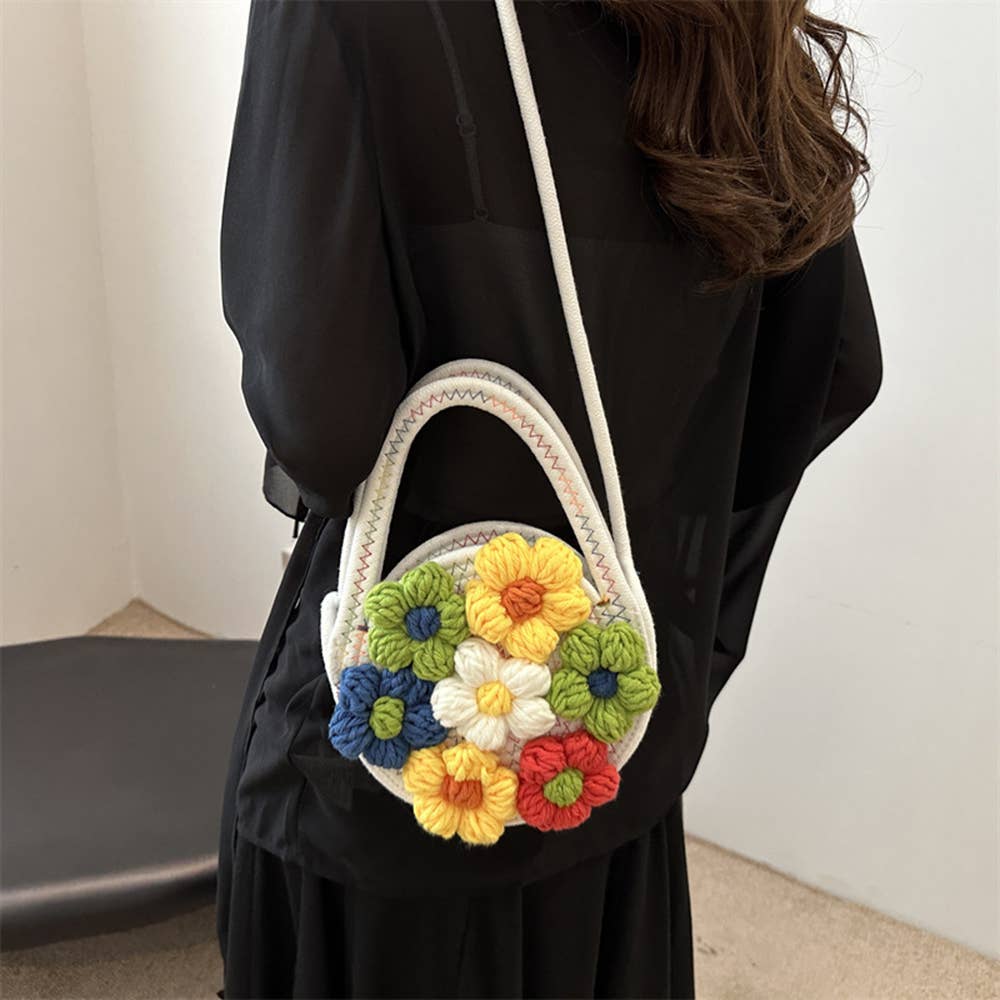 Fashionable Flower Woven Tassel Shoulder Handbag