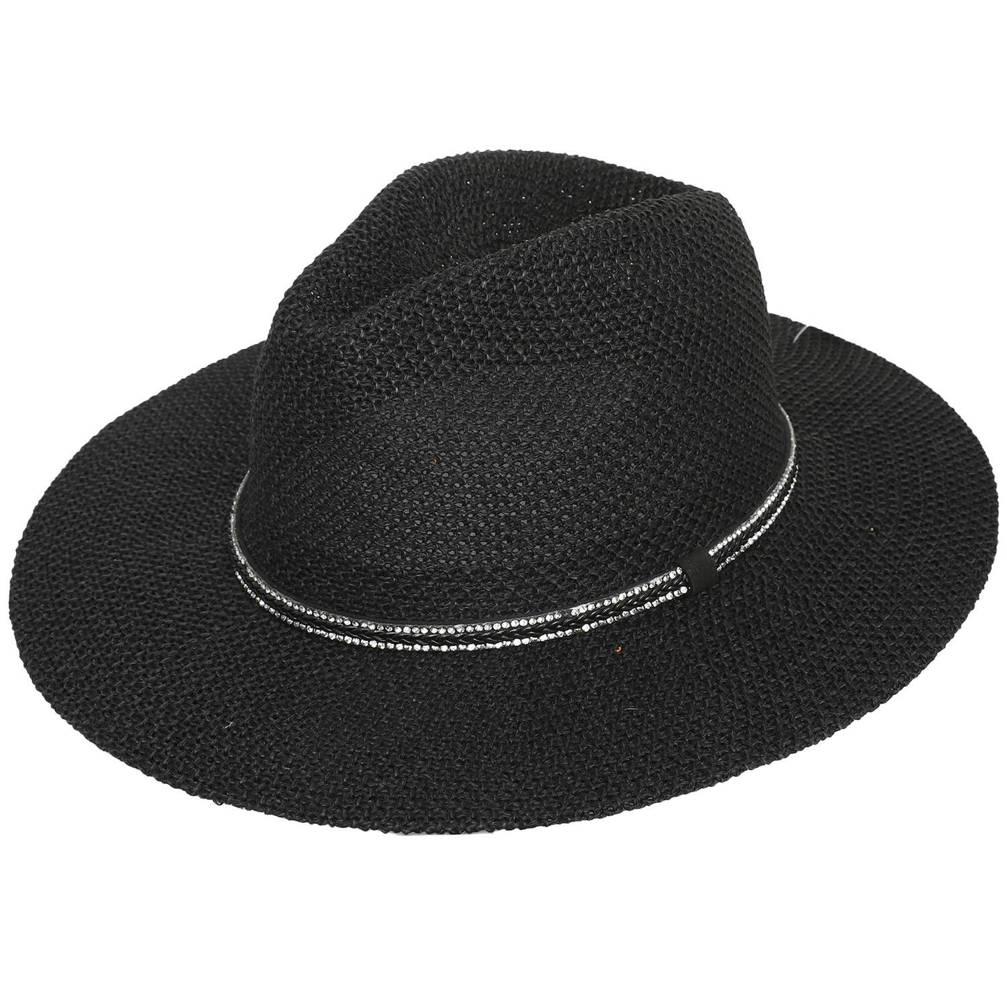 Floppy Wide Brim Paper Braid Panama Hat with Rhinestone Band