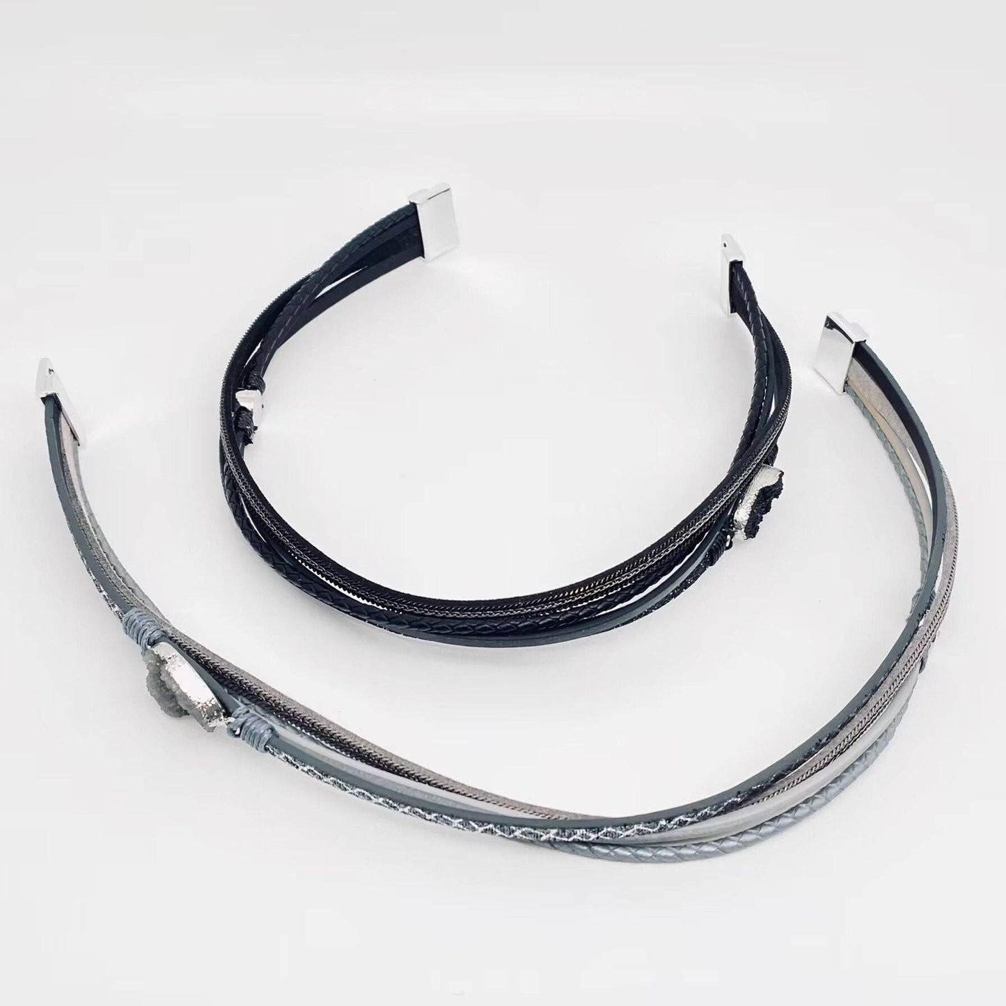 Crystal Multi-Layer Leather Magnetic Snap Bracelet by Mio Queena