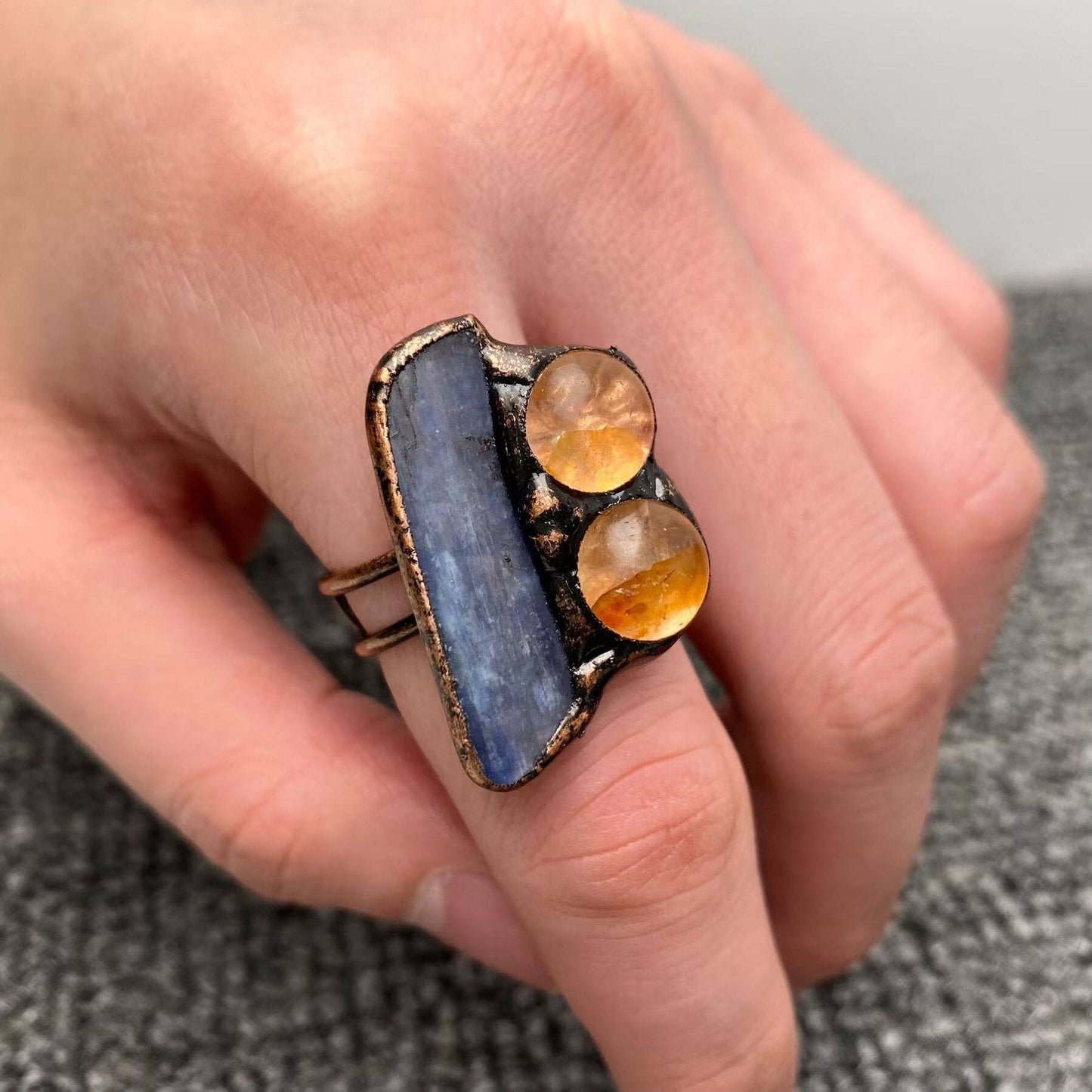 Irregular Kyanite & Yellow Hematoid Quartz Ring