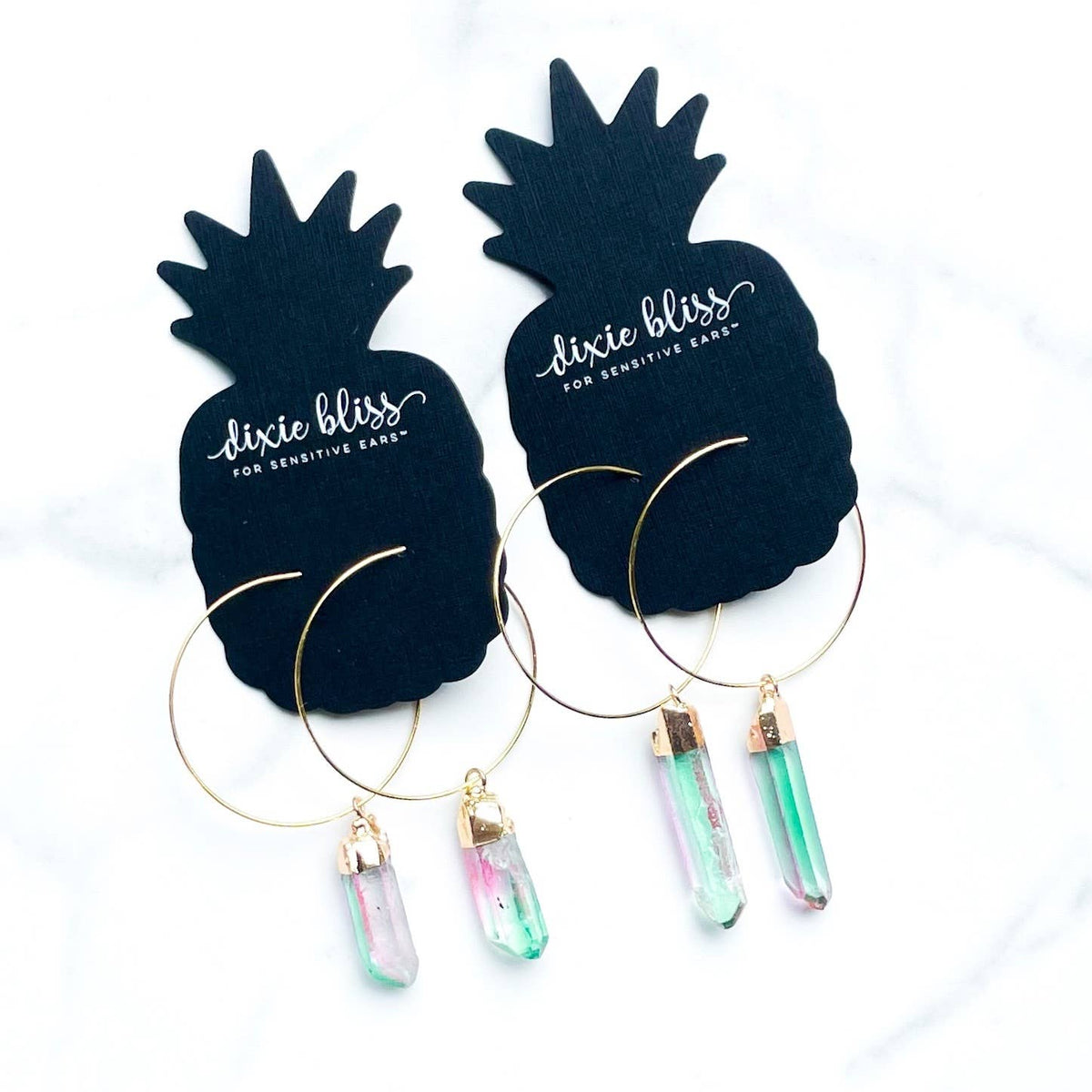 Fanciful Hoops in Rainbow Aura Quartz-Dixie Bliss