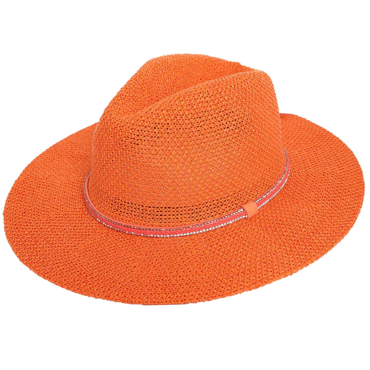 Floppy Wide Brim Paper Braid Panama Hat with Rhinestone Band