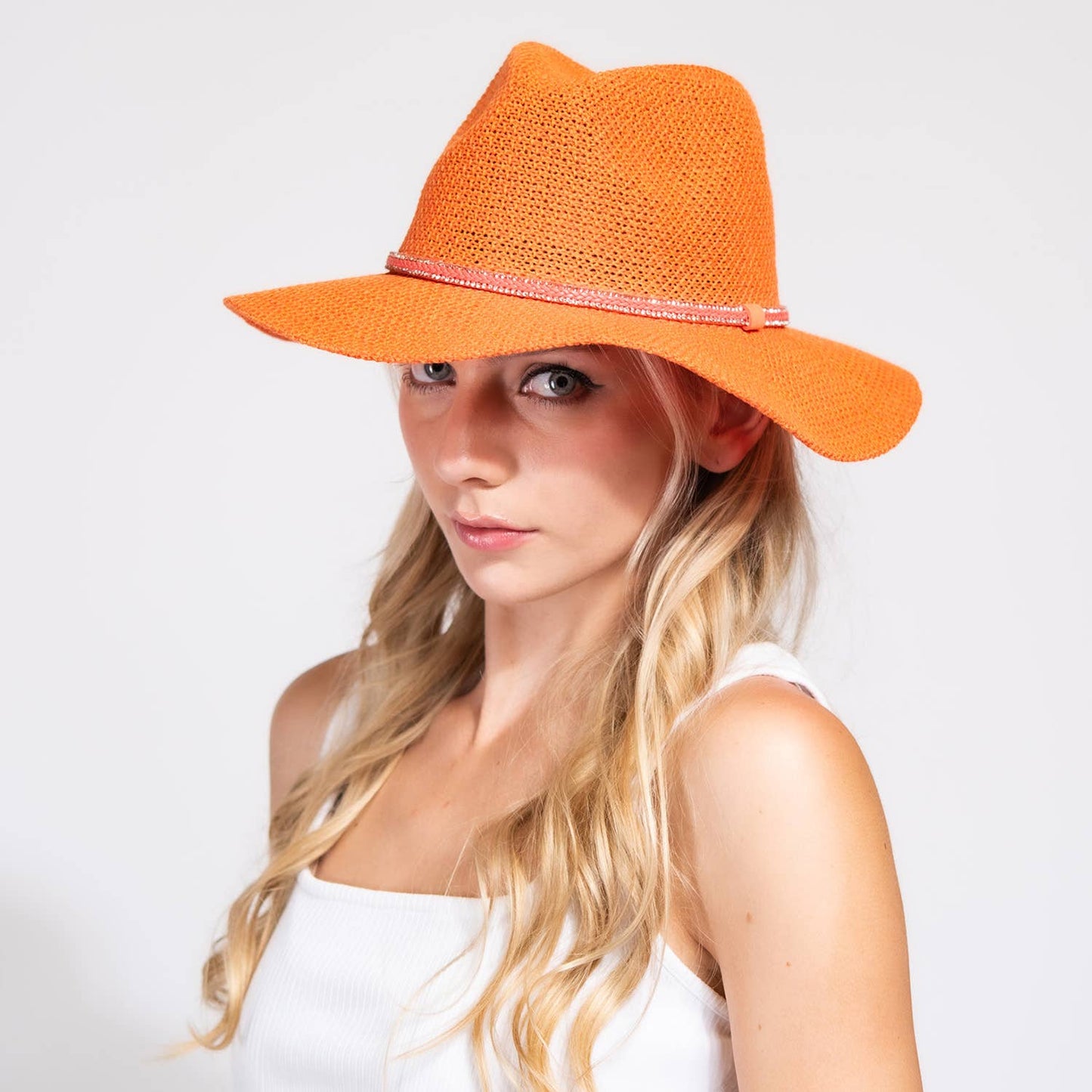 Floppy Wide Brim Paper Braid Panama Hat with Rhinestone Band