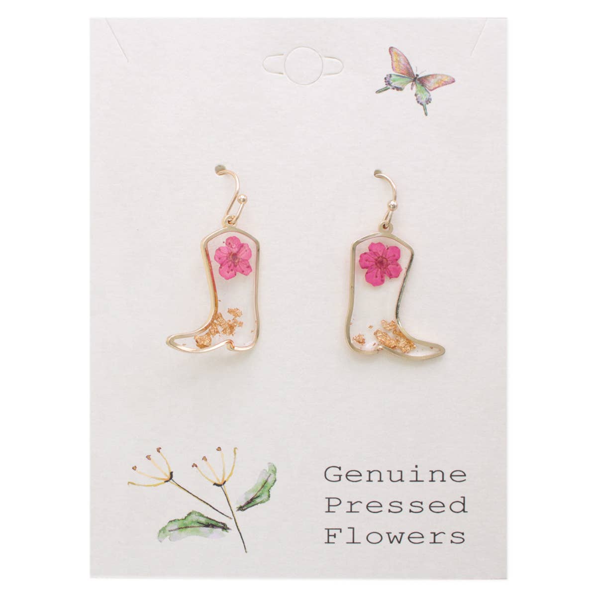 🌸 Botanical Boots Dried Flower Cowboy Boot Earrings