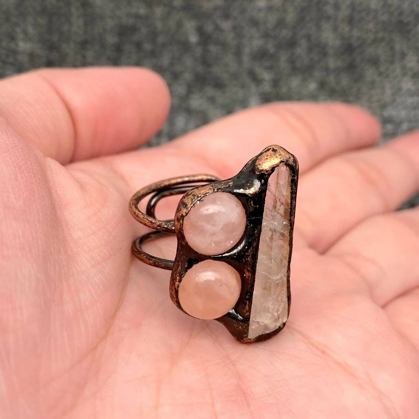Vintage Irregular White Crystal & Pink Crystal Adjustable Ring
