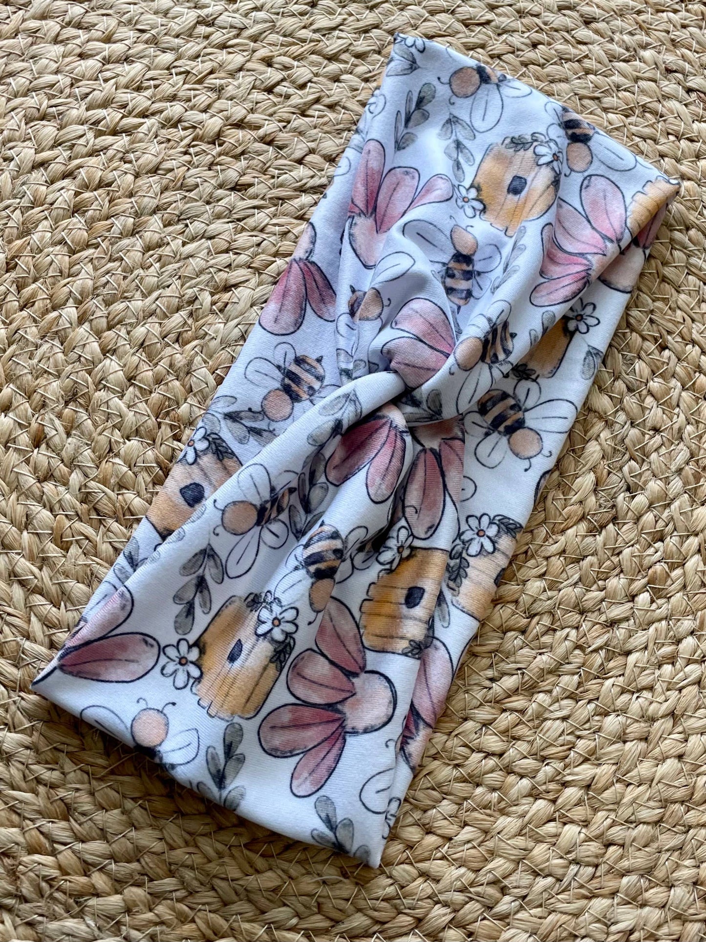 Floral Bees Knit Twist Headband by Designs by Rachel Joy