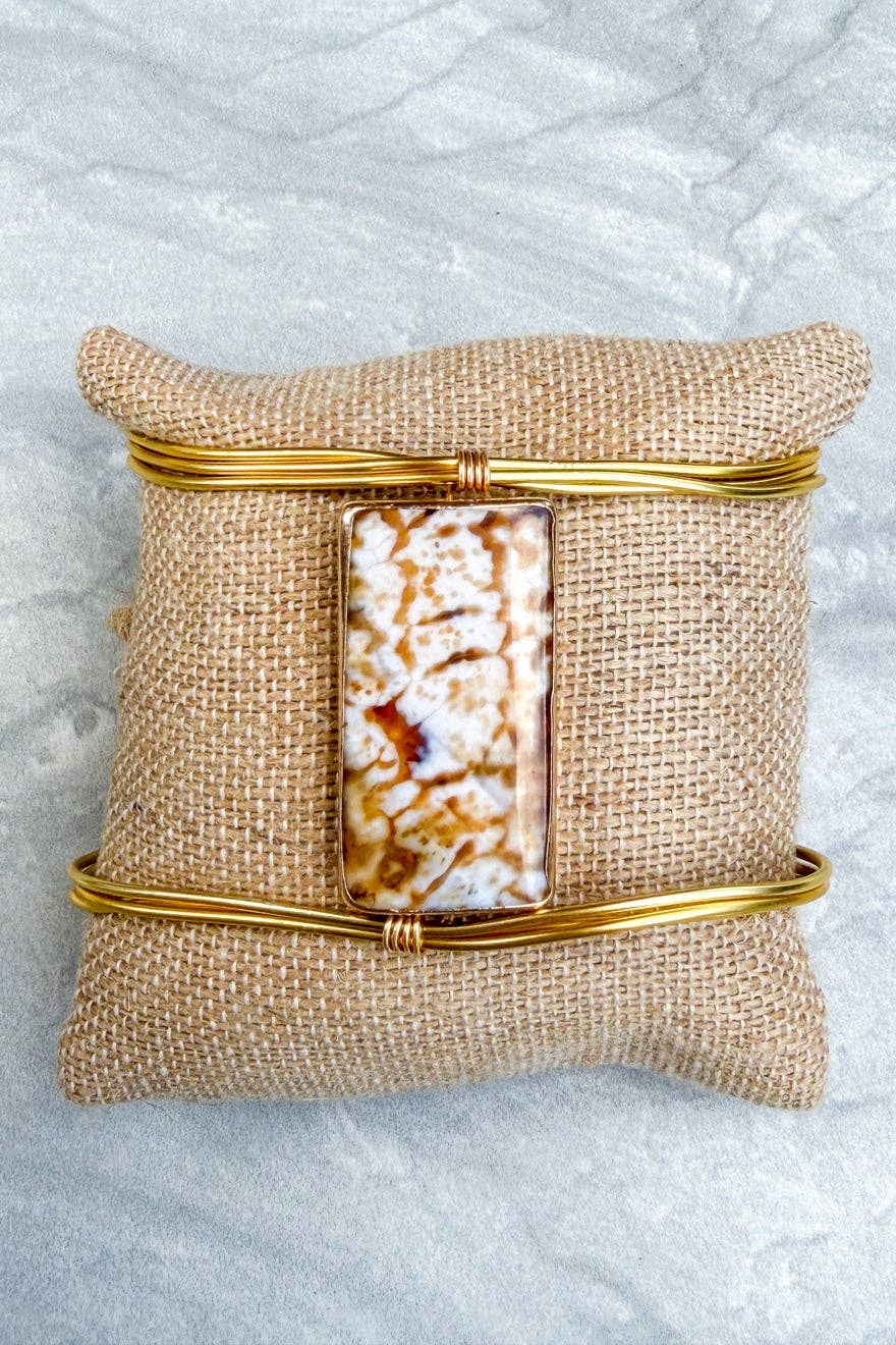 Cairo Rectangle Wire Wrap Cuff Bracelet - White