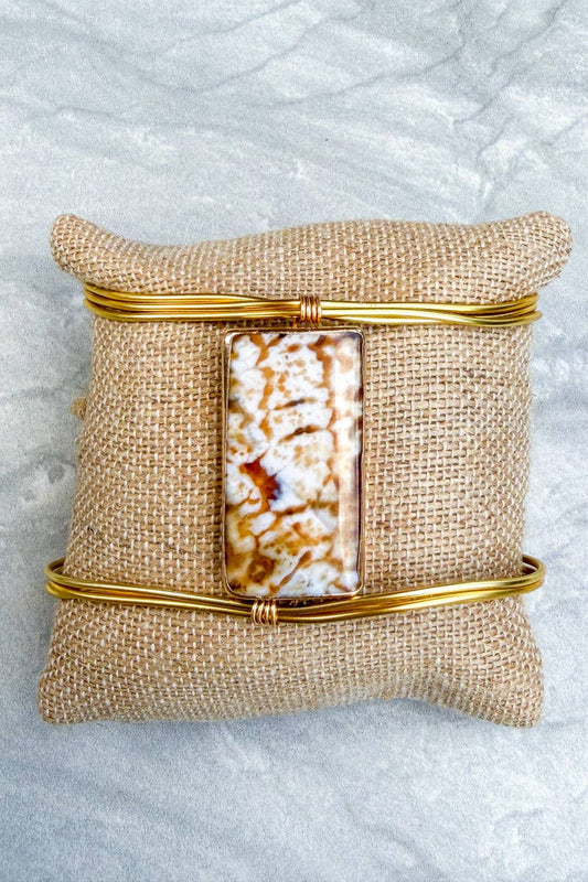 Cairo Rectangle Wire Wrap Cuff Bracelet - White