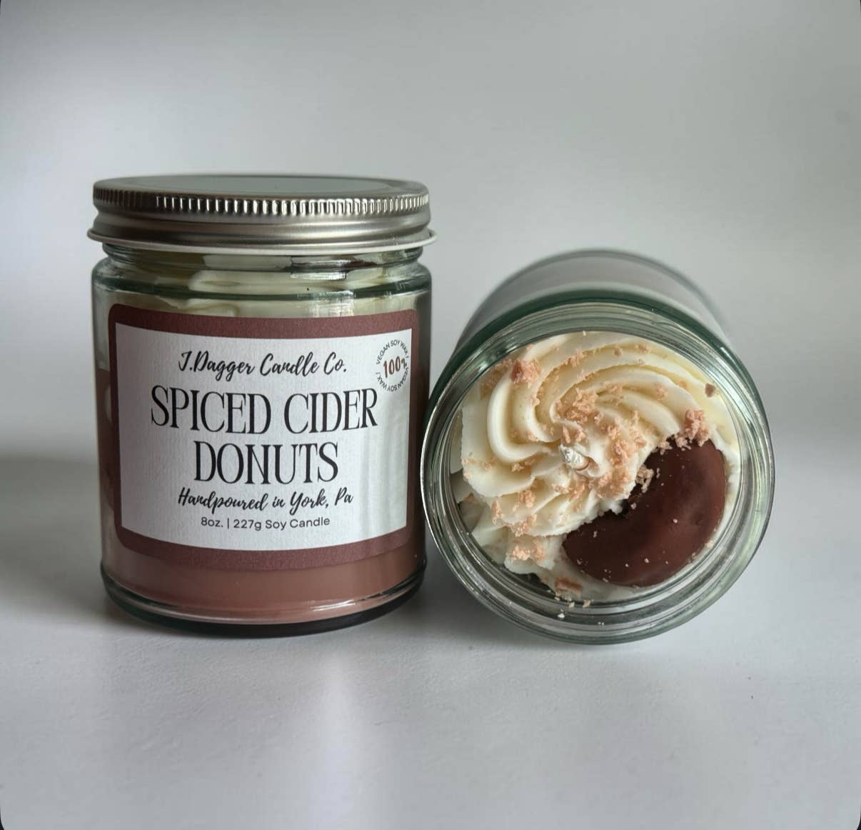 Spiced Cider Donuts Soy Dessert Candles- J Dagger Candle Co.
