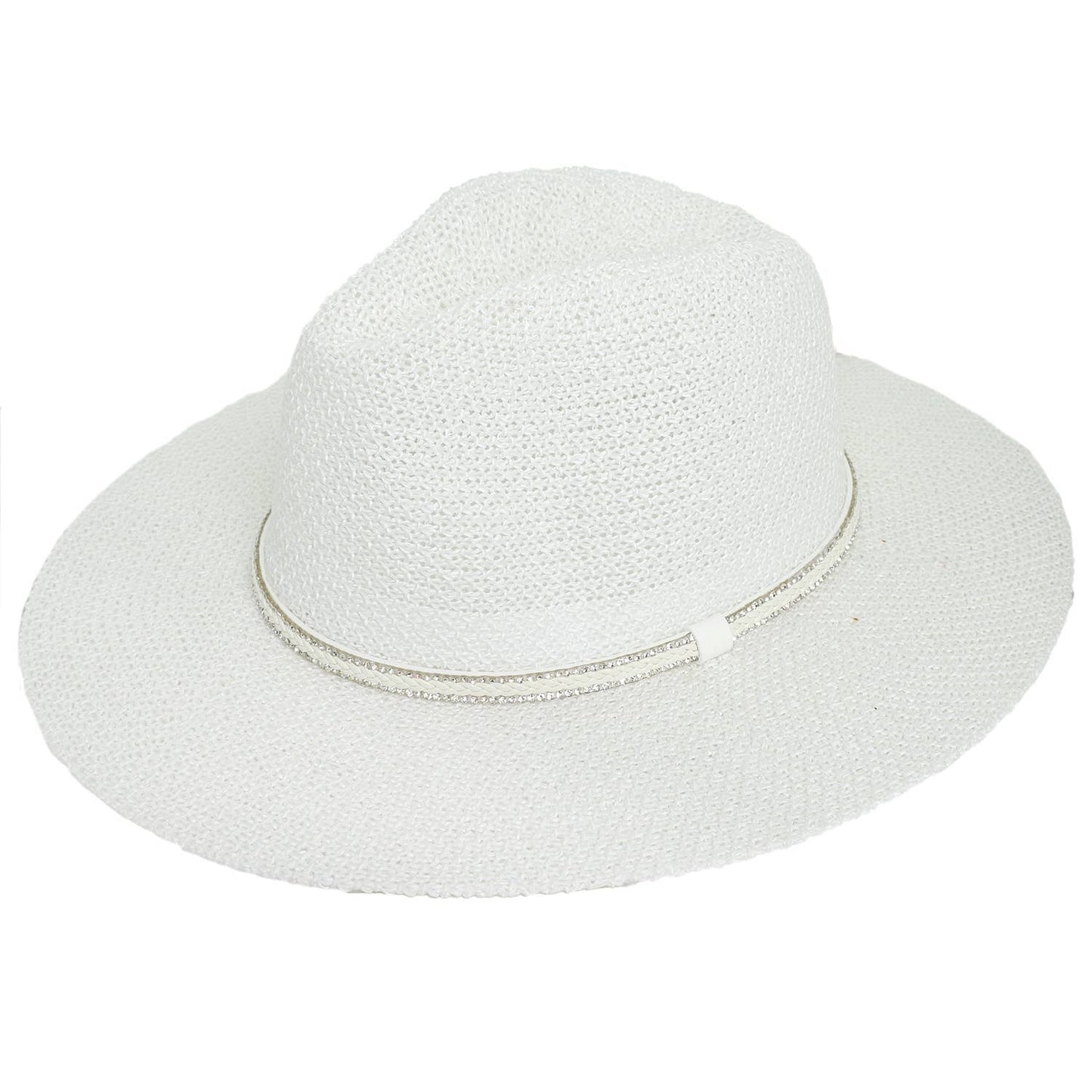 Floppy Wide Brim Paper Braid Panama Hat with Rhinestone Band