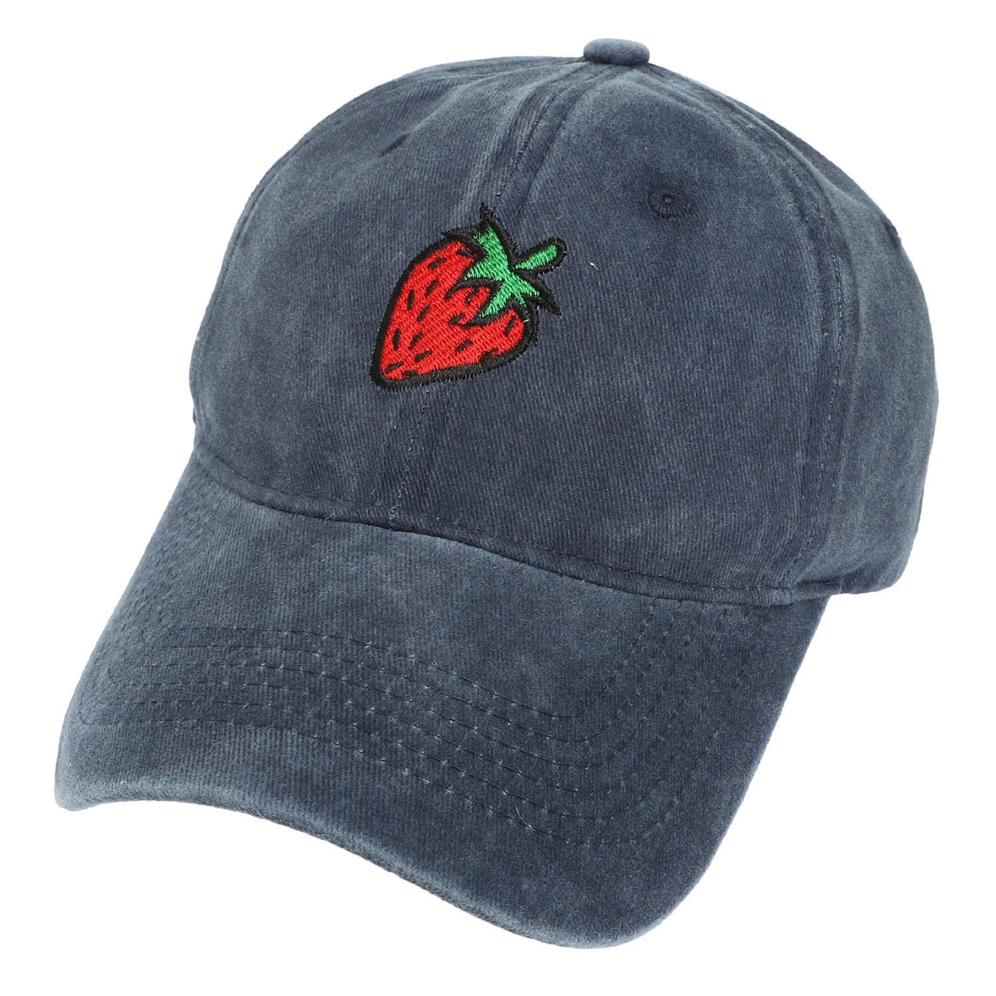 Strawberry Embroidered Relaxed Denim Baseball Cap
