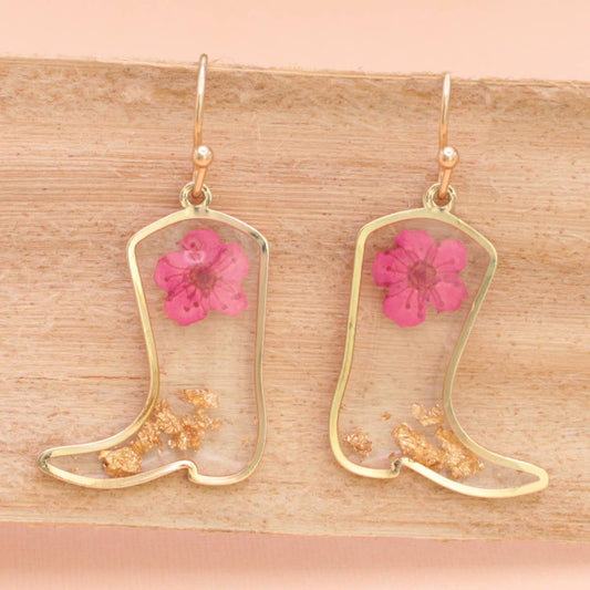 🌸 Botanical Boots Dried Flower Cowboy Boot Earrings