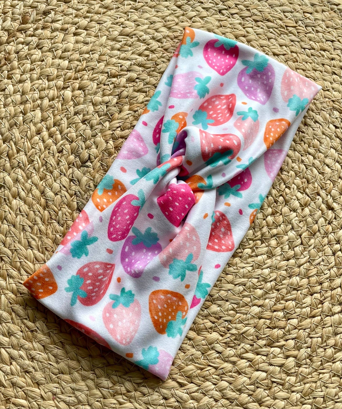 Colorful Strawberries Knit Twist Headband by Designs by Rachel Joy