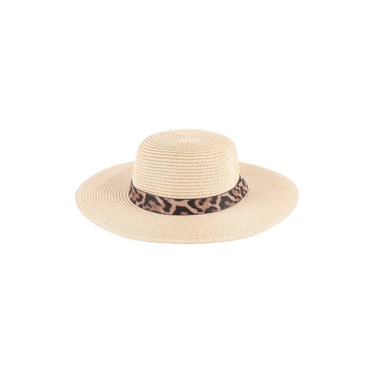 Panama Brim Hat with Leopard Strap Accent
