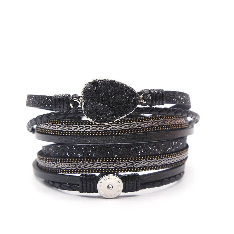 Crystal Multi-Layer Leather Magnetic Snap Bracelet by Mio Queena