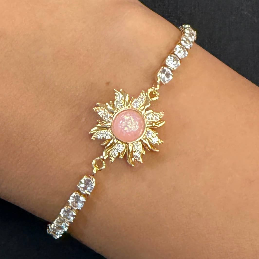 Pink Sunburst Spinner Bracelet – Silver (Anxiety/Fidget)