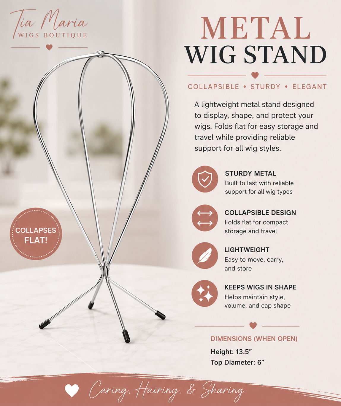 Tia Maria Wigs Boutique Metal Folding Wig Stand