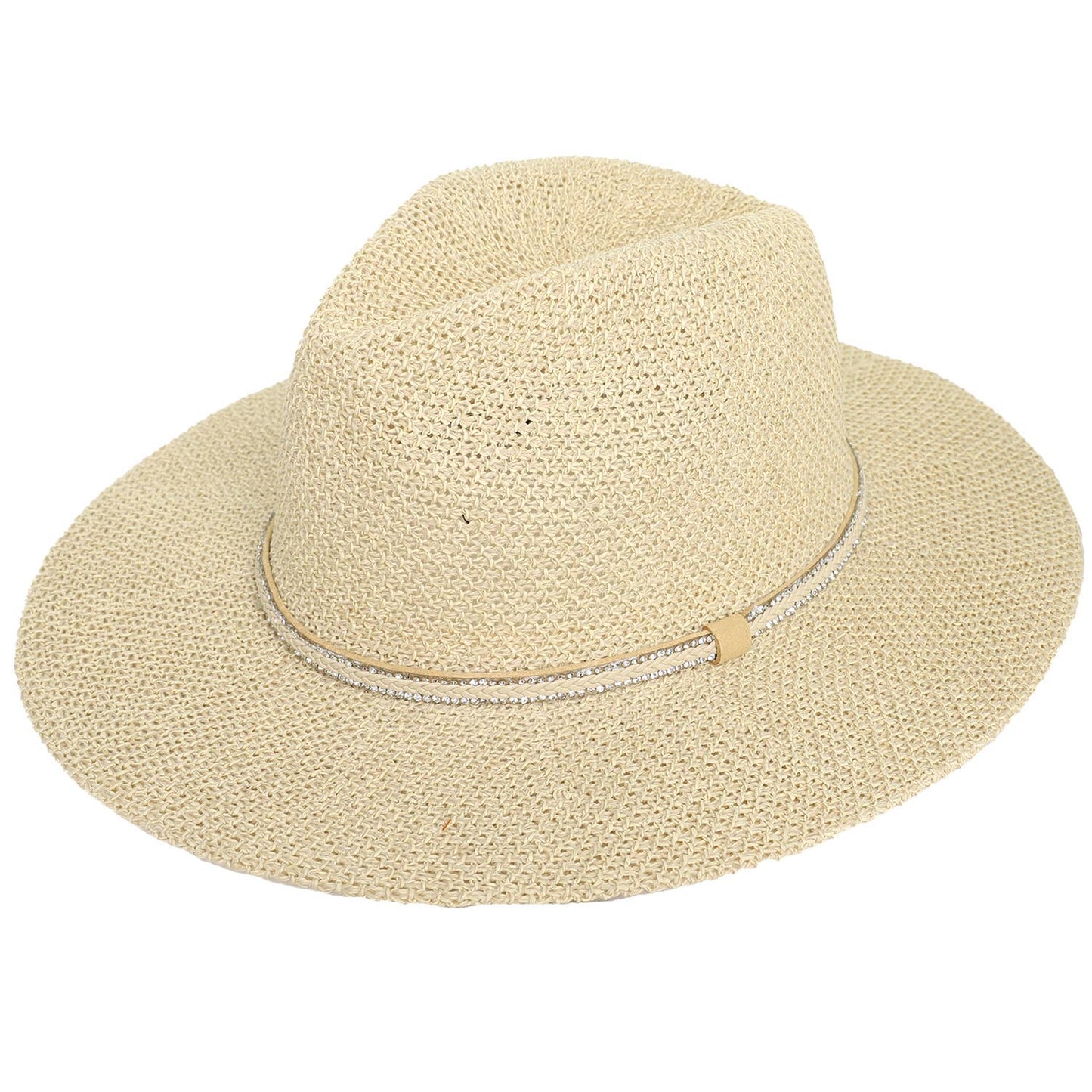 Floppy Wide Brim Paper Braid Panama Hat with Rhinestone Band